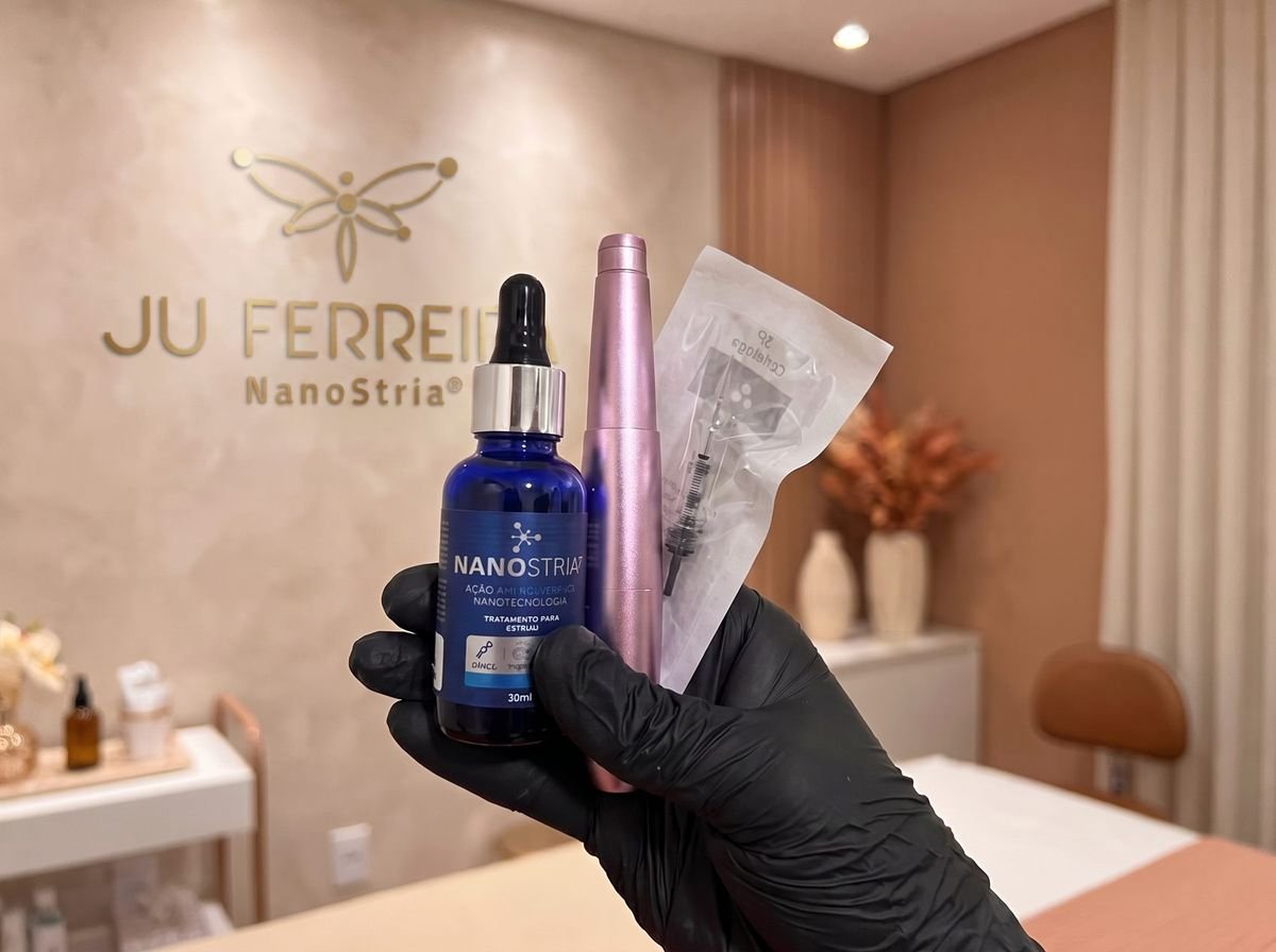 Sérum de nanoativos, dermógrafo e cartucho de agulhas lacrado
